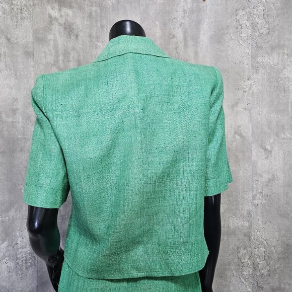 Vintage 80s Yves Saint Laurent Green Skirt Power Suit Career Casual Gold Buttons - Picture 6 of 16